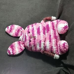 Hand Crafted Crocheted Pink White Magenta Bunny Stuffed Animal VG+ 18"